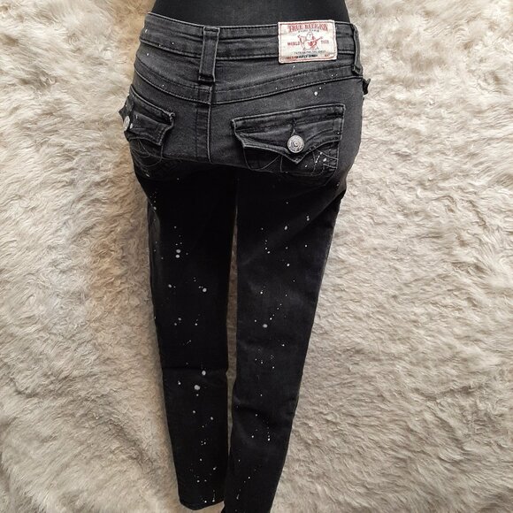 True Religion Woman's Black Supper Skinny Paint Splatter DistresseDenim Jeans 25 - Picture 1 of 11